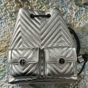 Giorgio Armani leather silver metallic backpack